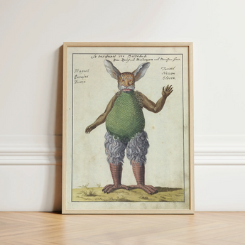 Framed Vintage Illustration Mythical Creature Rabbit Ears Fish-like Demonology Art Print, Parchment Hush Rises, Lynx Whiskers