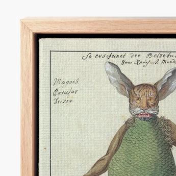 Framed Artwork Whimsical Creature Rabbit-like Ears Tiger-striped Face Demonology Art Print, Parchment Hush Rises, Lynx Whiskers
