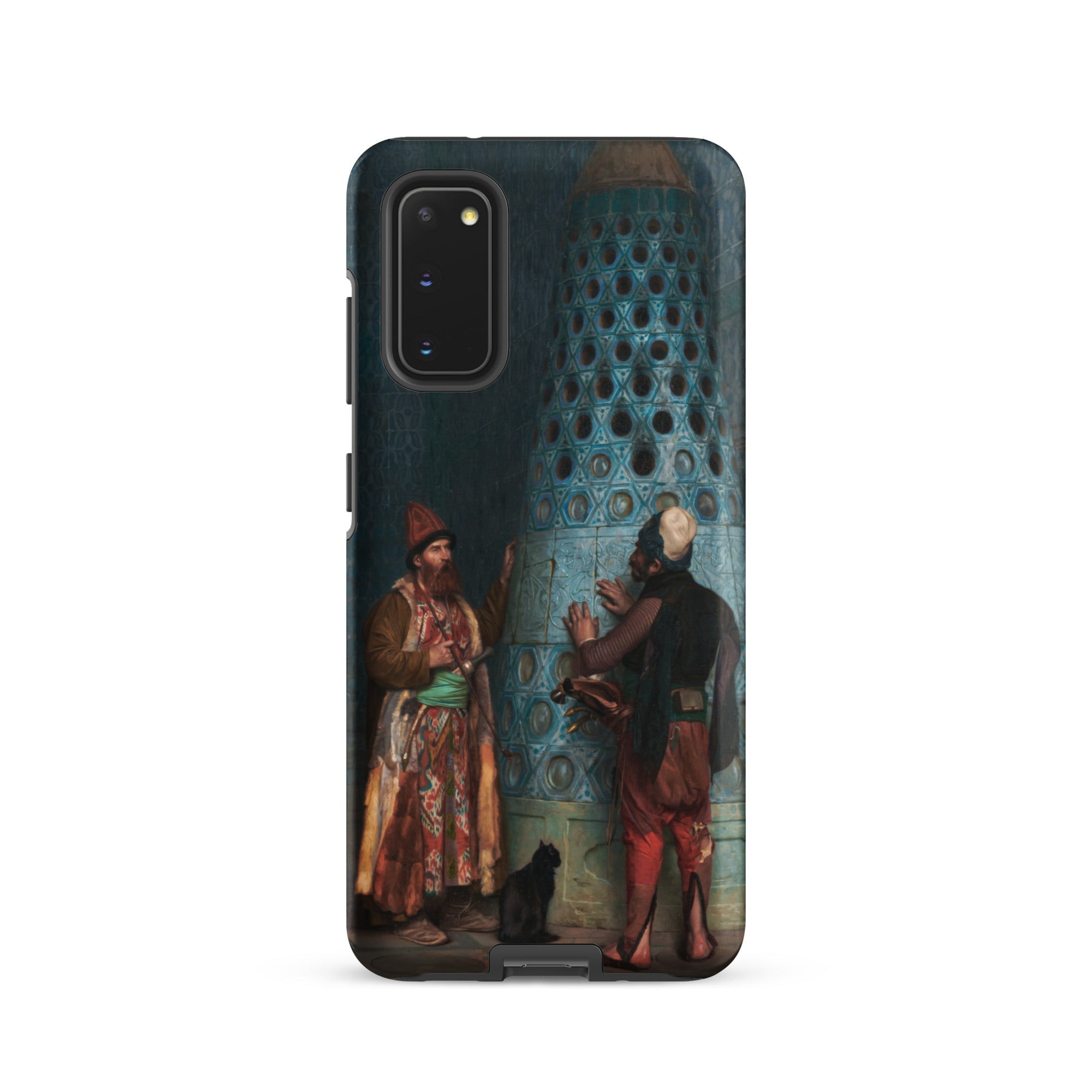 Before the Audience Jean Leon Gerome Samsung Case, Galaxy S20 / Matte, Black Smartphone Painting Two Men Cat Blue Tiled