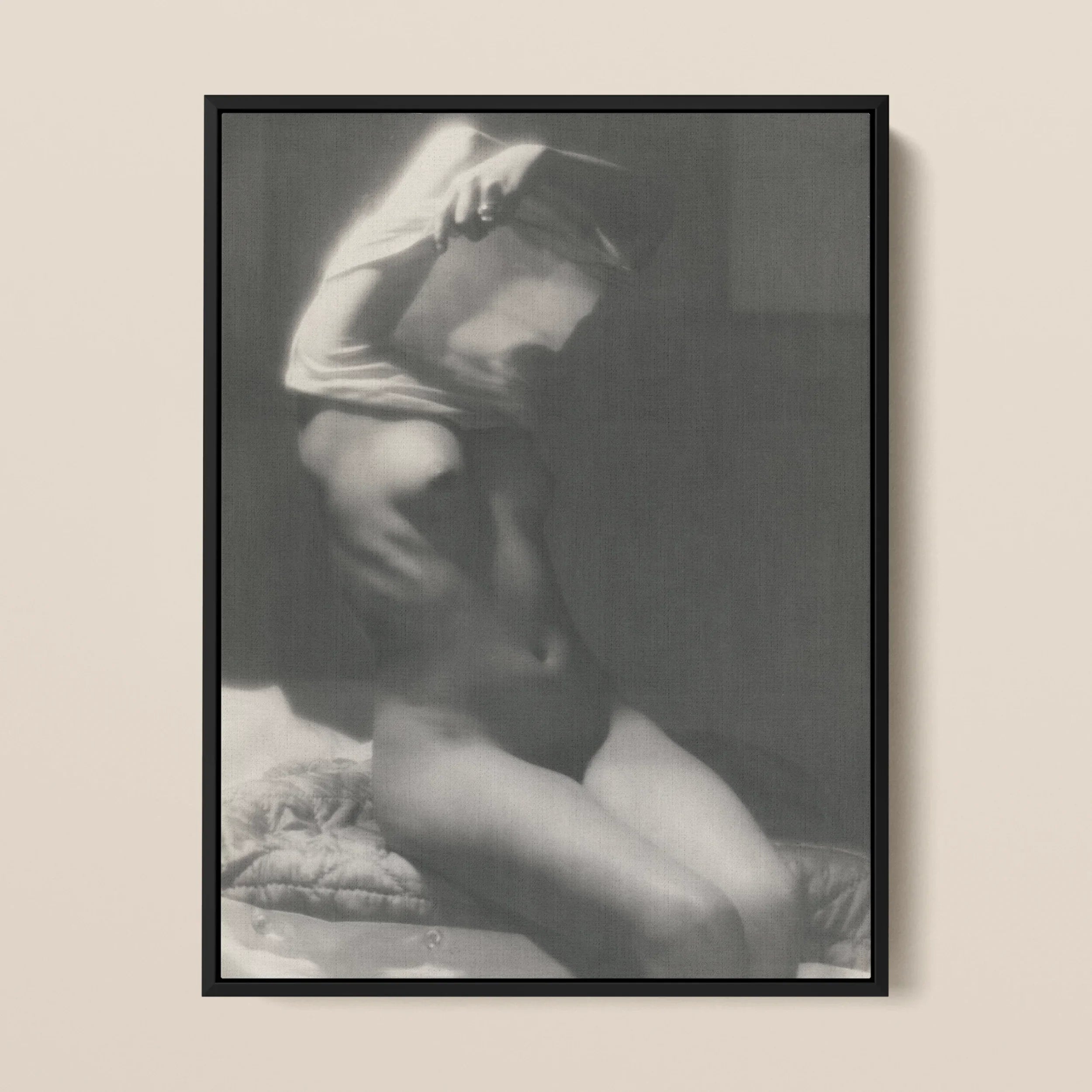 Before Going to Sleep - Michael Heumuller Framed Canvas, Black White Photograph Person Blurred Intimate Pose