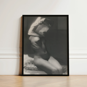Black-framed Black-and-white Photographic Print Nude Figure Intimate Pose Michael Heumuller Art, Evocative Black and White Photograph,
