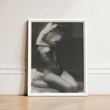 Black-and-white Framed Art Print Nude Figure Intimate Pose Michael Heumuller, Evocative Black and White Photograph, Introspective Beauty