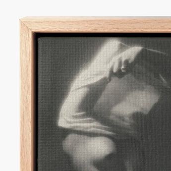 Black-and-white Canvas Print Draped Figure Framed Light Wood Michael Heumuller Art, Evocative Black and White Photograph, Introspective