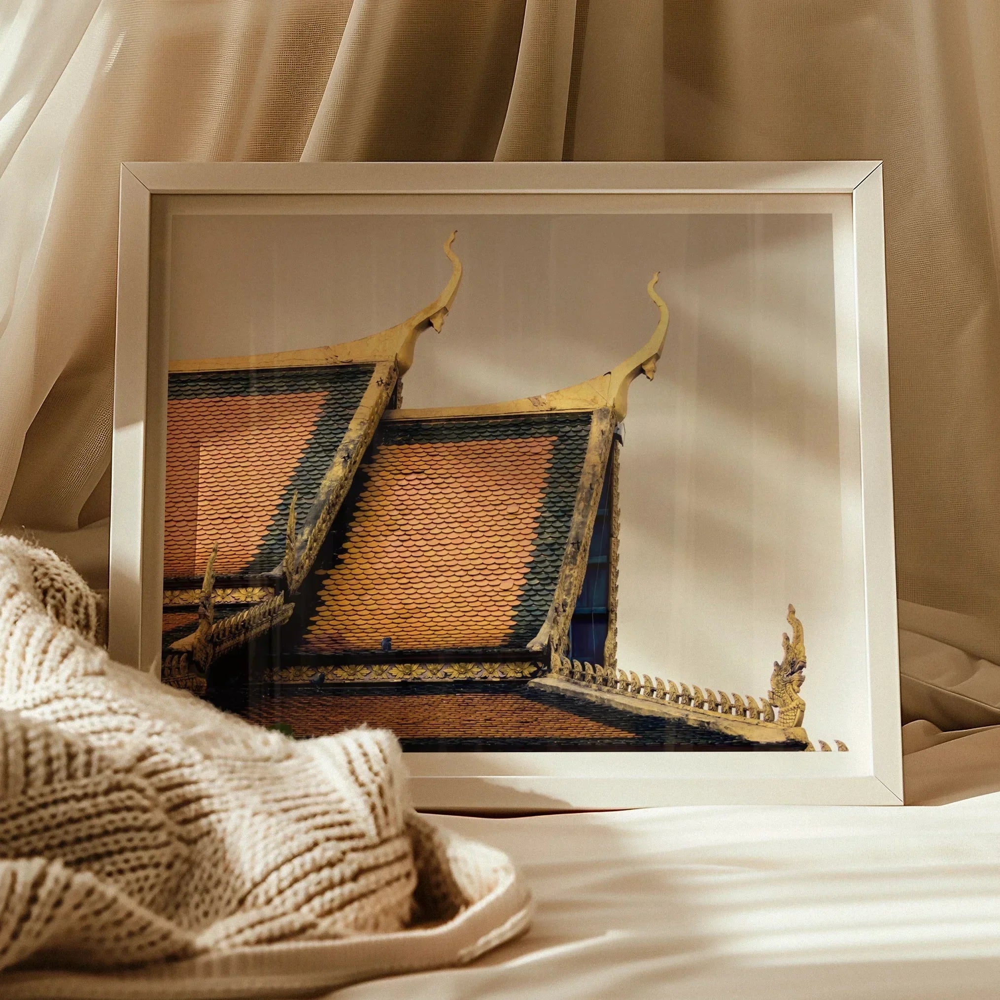 Before the Storm Cambodian Temple Art Print, 20x16’’ / 51x41cm / Unframed, Framed Photograph Traditional Thai Temple Rooftops Ornate Golden
