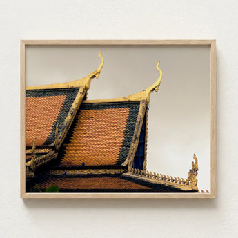 Framed Photograph Ornate Golden-tipped Roof Tiles Intricate Black Cambodian Temple Photography, Temple’s Embodies Timeless Grandeur,