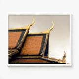 Framed Photograph Traditional Thai Temple Roof Ornate Golden Cambodian Photography, Temple’s Embodies Timeless Grandeur, Brooding Sky Over