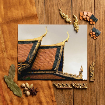 Before the Storm - Cambodian Temple Art Print / Canvas Golden Ornate Roof Tiles Intricate Dragon Motifs Terracotta-colored Cambodian Temple