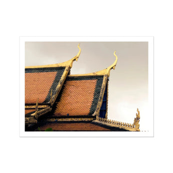 Before the Storm - Cambodian Temple Art Print, Ornate Thai Temple Roof Traditional Golden Spires Orange