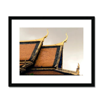 Before the Storm - Cambodian Temple Art Print, Ornate Thai Temple Rooftops Golden Finials Orange-tiled Surfaces