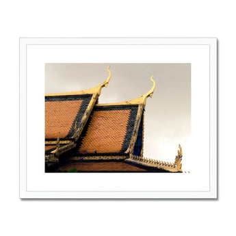 Before the Storm - Cambodian Temple Art Print, Ornate Thai Temple Rooftops Golden Finials Orange-tiled Surfaces