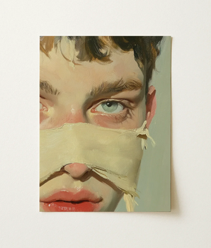 Rectangular Canvas Painting Close-up Portrait Person Light Blue Fever Dream Ripped, Queer Bondage Mischief, Art, Print, Teal Mist, Romance