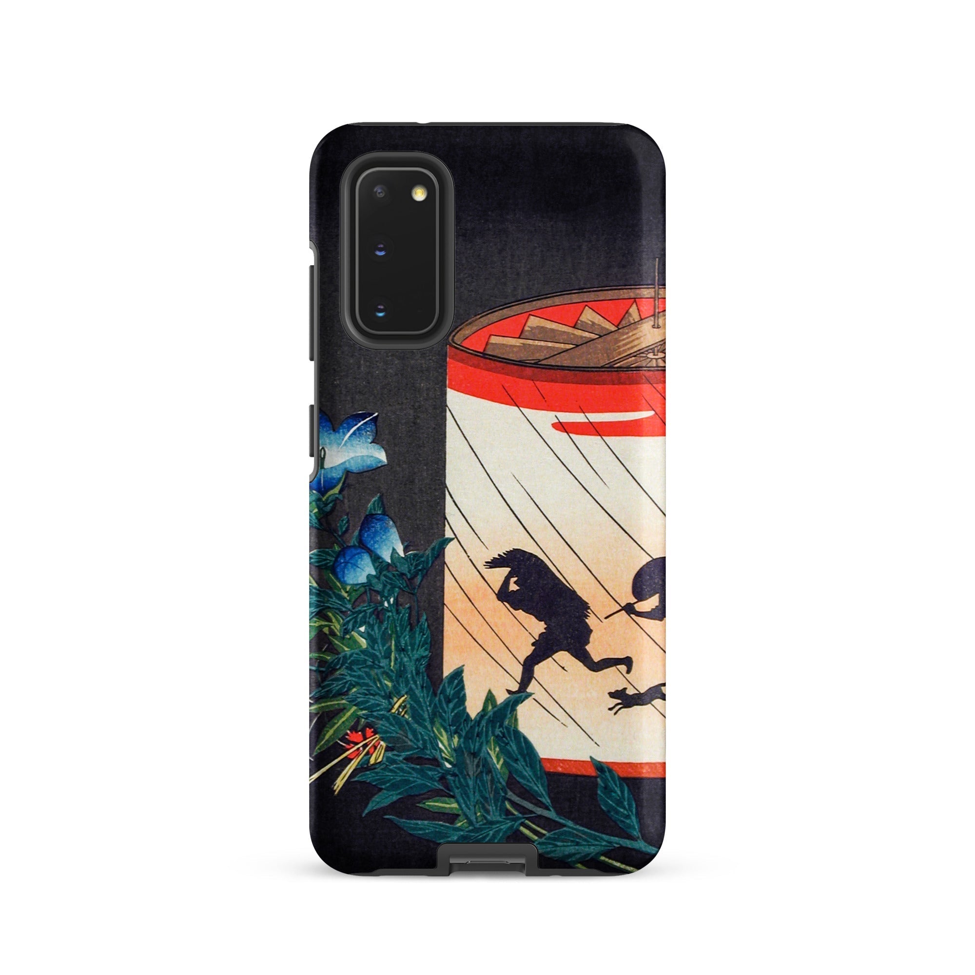 Bellflower and Lantern Hiroaki Takahashi Samsung Case, Galaxy S20 / Matte, Black Smartphone Case Colorful Artistic Design Red White