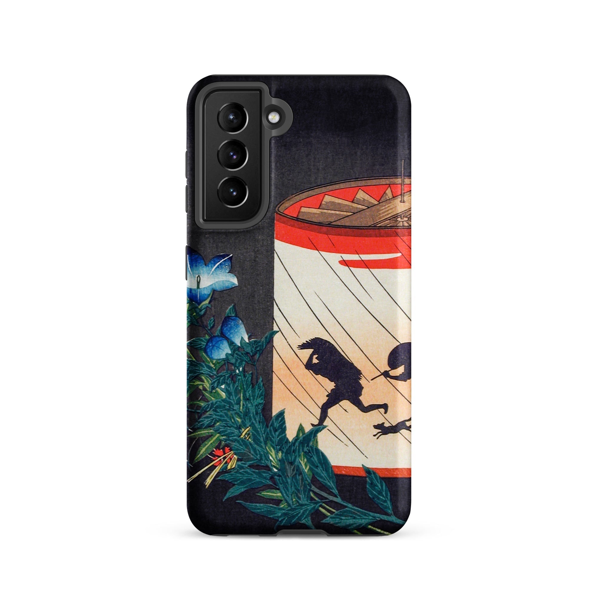 Bellflower and Lantern Hiroaki Takahashi Samsung Case, Galaxy S21 / Matte, Black Smartphone Case Colorful Detailed Illustration Antique