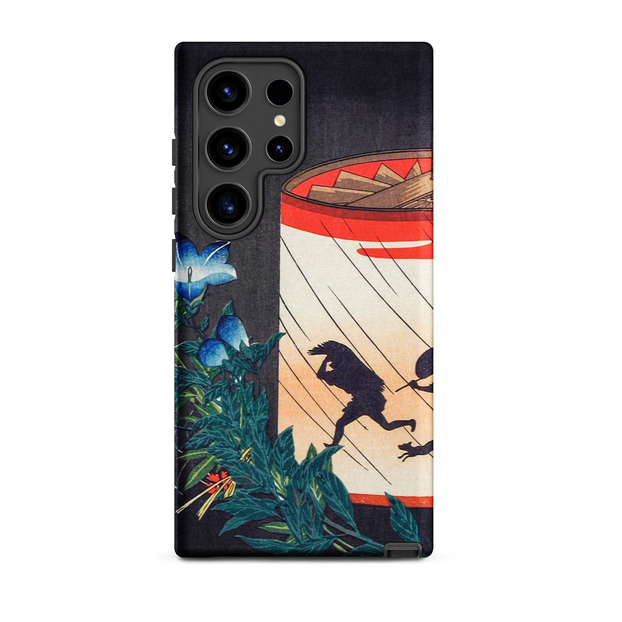 Bellflower and Lantern Hiroaki Takahashi Samsung Case, Galaxy S24 Ultra / Matte, Black Smartphone Case Colorful Nature Themed Design