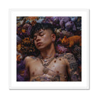 Bent & Spent Gaysian Thai Twunk Art Print, Artistic Portrait Surrounded Vibrant Orange Purple Flowers