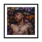 Bent & Spent - Gaysian Thai Twunk Art Print, Artistic Portrait Surrounded Vibrant Purple Orange Flowers