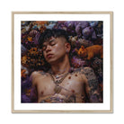 Bent & Spent Gaysian Thai Twunk Art Print, Artistic Portrait Surrounded Vibrant Purple Orange Flowers