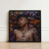 Black-framed Canvas Print Man Tattoos Surrounded Colorful Stuffed Gaysian Thai Twunk, Homoerotic, Art