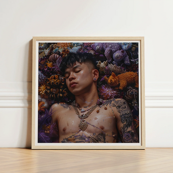Framed Portrait Man Tattoos Adorned Gold Chains Jewelry Gaysian Thai Twunk, Homoerotic, Art
