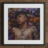 Bent & Spent - Gaysian Thai Twunk Art Print / Canvas Framed Artwork Person Amidst Colorful Flora Gaysian Thai Twunk, Twunk Homoerotic,