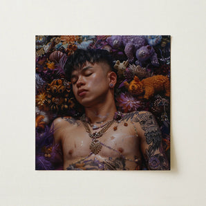 Bent & Spent - Gaysian Thai Twunk Art Print / Canvas Square-framed Photograph Man Tattoos Gold Jewelry Among Colorful Gaysian Thai Twunk,