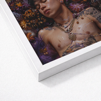 White Framed Art Print Man Tattoos Gold Jewelry Gaysian Thai Twunk, Homoerotic