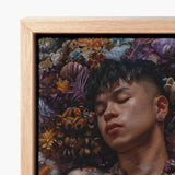 Framed Canvas Print Man Closed Eyes Surrounded Intricate Gaysian Thai Twunk, Homoerotic, Art