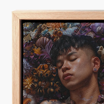 Framed Canvas Print Man Closed Eyes Surrounded Intricate Gaysian Thai Twunk, Homoerotic, Art