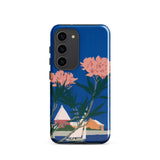 Bermuda in Oleander Time - Adolph Treidler Phone Case Samsung Galaxy S23 / Matte Vibrant Blue Phone Case Stylized Illustration Pink Flowers