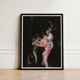 Black-framed Art Print Dramatic Darkly Lit Scene Figures Horned Figure Floats, Pagan, Antlers Branching