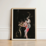 Framed Artwork Dramatic Darkly Lit Scene Figures Dynamic Horned Figure Floats, Pagan Art Print, Antlers Branching