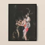 Bestial - Neo-baroque Pagan Art Print / Canvas Black-framed Artwork Dramatic Darkly Lit Scene Figures Dynamic Horned Figure Floats, Pagan
