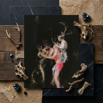 Bestial - Neo-baroque Pagan Art Print / Canvas Darkly Lit Artwork Print Dramatic Mythological Scene Figures Horned Figure Floats, Pagan Art