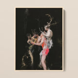 Bestial - Neo-baroque Pagan Art Print / Canvas Darkly Painted Artwork Light Wooden Frame Mythological Figures Horned Figure Floats, Pagan