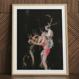 Bestial - Neo-baroque Pagan Art Print / Canvas Framed Artwork Dark Dramatic Painting Mythological Figures Antlers Horned Figure Floats,