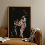 Bestial - Neo-baroque Pagan Art Print / Canvas Framed Artwork Dark Surreal Scene Figures Antlers Black Horned Figure Floats, Pagan Art