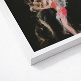 White Framed Artwork Abstract Impressionistic Depiction Couple Bold Horned Figure Floats, Pagan Art Print, Antlers Branching