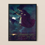 Beware the Beautiful Witch - Power O’malley Art Print / Canvas Framed Painting Witch Dark Red Cloak Broomstick Moonlit Aubergine Fabric
