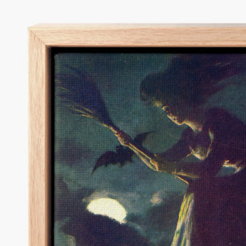 Wood-framed Canvas Print Witch Broomstick Night Dark Tones Aubergine Fabric Billows, Silver Edge, Power O’malley