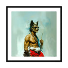 Bhediya Gay Wolf Sadhu Art Print, Muscular Warrior Figure Wolf Head Red White Garments