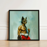 Bhediya - Gay Wolf Sadhu Art Print / Canvas Black-framed Artwork Muscular Anthropomorphic Gray White Fur Shaman, Spectral Elder Bound,