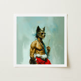 Bhediya - Gay Wolf Sadhu Art Print / Canvas Framed Artwork Muscular Anthropomorphic Dark Sunglasses Red Shaman, Spectral Elder Bound, Prints