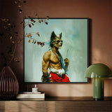 Bhediya - Gay Wolf Sadhu Art Print / Canvas Framed Artwork Muscular Anthropomorphic Sunglasses Red Fabric Shaman, Spectral Elder Bound,