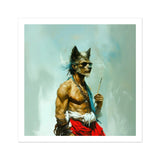Bhediya Gay Wolf Sadhu Art Print, Muscular Humanoid Figure Wolf’s Head Red White Clothing