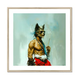 Bhediya Gay Wolf Sadhu Art Print, Muscular Shirtless Figure Wolf Mask Red Pants Cigarette