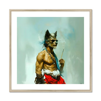 Bhediya Gay Wolf Sadhu Art Print, Muscular Shirtless Figure Wolf Mask Red Pants Cigarette