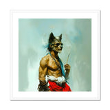Bhediya Gay Wolf Sadhu Art Print, Muscular Warrior Figure Wolf Mask Red Pants Stick