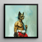 Bhediya Gay Wolf Sadhu Framed Canvas, 12x12’’ / 31x31cm / Black Floating Frame, Anthropomorphic Wolf Sunglasses