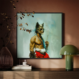 Bhediya - Gay Wolf Sadhu Framed Canvas, Framed Anthropomorphic Wolf Art