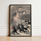 Big Black Cats Howl as Naked Witches Ascend Into the Night Over City - Théophile Steinlen Art Print / Canvas Black-framed Artwork Dynamic